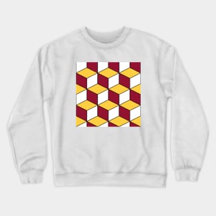 Burgundy and Gold Isometric Cubes Optical Illusion Pattern Crewneck Sweatshirt